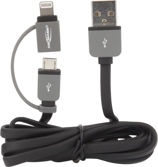 Изображение Kabel USB Ansmann USB-A - microUSB + Lightning 1 m Szary (1700-0037)