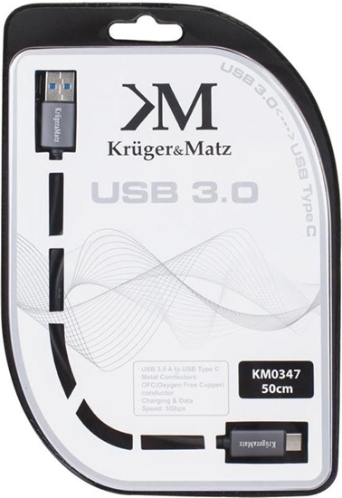 Изображение Kabel USB Kruger&Matz USB-A - USB-C 0.5 m Czarny (KM0347)