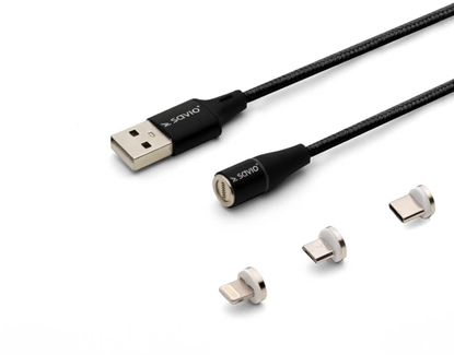 Picture of Kabel USB Savio USB-A - USB-C + micro-B + Lightning 2 m Czarny Magnetyczny (CL-155)