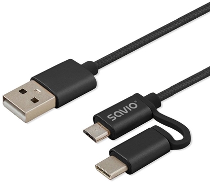 Picture of Kabel USB Savio USB-A - microUSB + USB-C 1 m Czarny (CL-128)
