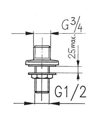 Изображение KFA Przycze proste do baterii stojcych dwuotworowych 1/2" x 3/4" chrom (824-002-00)