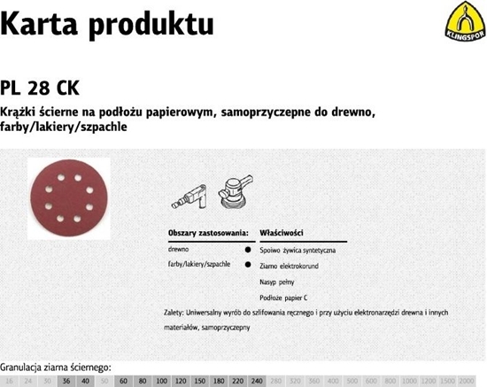 Picture of Klingspor krek cierny samoprzyczepny 125mm PL28CK gr.180 GLS5, 8 otworów, 50 sztuk (270707)
