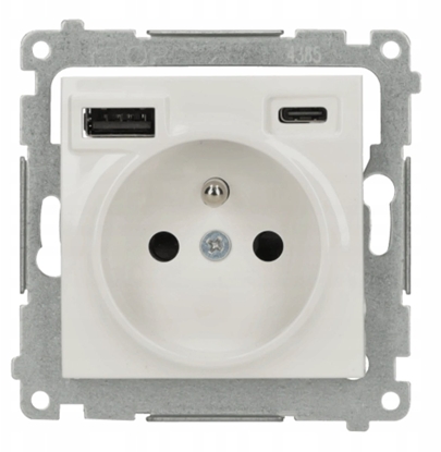Picture of Kontakt-Simon Simon Gniazdo wtyczkowe z zintegrowan adowark USB C+A (modu), 2.1 A, 5 V DC, 230 V biay DGZ1ZUSB2CA.01/11