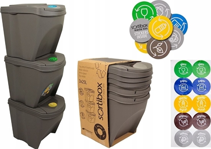 Attēls no Kosz na mieci Prosperplast Sortibox do segregacji 3 x 25L szary (IKWB25S3-405U)
