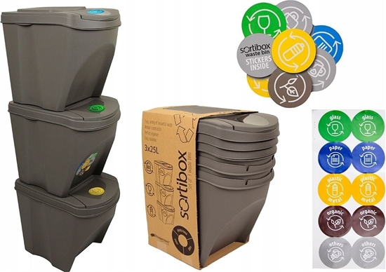 Picture of Kosz na mieci Prosperplast Sortibox do segregacji 3 x 25L szary (IKWB25S3-405U)