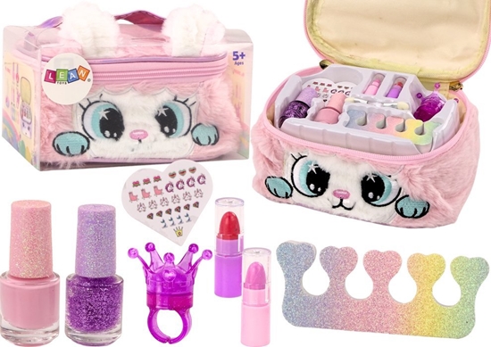 Изображение LeanToys Zestaw Piknoci Pluszowa Kosmetyczka Kotek Lakiery Pomadki