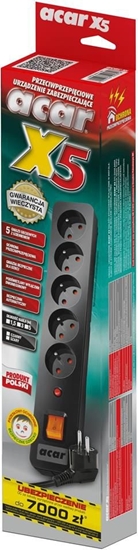 Picture of Listwa zasilajca Acar X5 przeciwprzepiciowa 5 gniazd 5 m czarna (W0181)