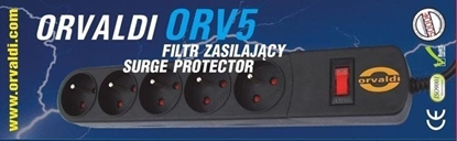 Attēls no Listwa zasilajca Orvaldi ORV-5 przeciwprzepiciowa 5 gniazd 5 m czarna (AP5-5M)