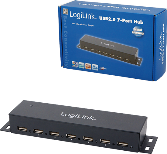 Изображение Logilink USB-HUB 7-Port metall LED-Anzeige m. Netzteil