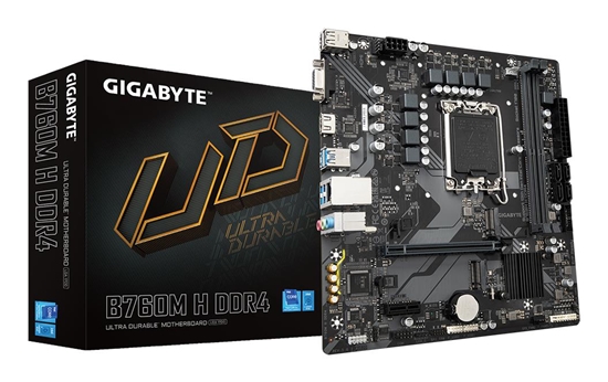Picture of Mainboard|GIGABYTE|Intel B760 Express|LGA1700|Micro-ATX|Memory DDR4|Memory slots 2|1xPCI-Express 3.0 1x|1xPCI-Express 4.0 16x|2xM.2|1x15pin D-sub|1xHDMI|1xAudio-In|1xAudio-Out|1xMicrophone|2xUSB 2.0|4xUSB 3.2|1xRJ45|B760MHDDR4