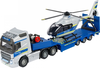 Attēls no Majorette Volvo Police Transporter FH-16 Truck with Trailer and Airbus Helicopter Toy Vehicle (blue/silver)