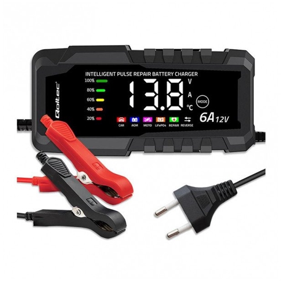 Picture of Mikroprocesorowa ładowarka 12V 6A | Prostownik z funkcją naprawy do akumulatora AGM GEL LiFePO4 | LCD 