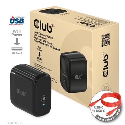 Attēls no MOBILE TRAVEL CHARGER USB-C/PPS 65W CAC-1905EU CLUB3D