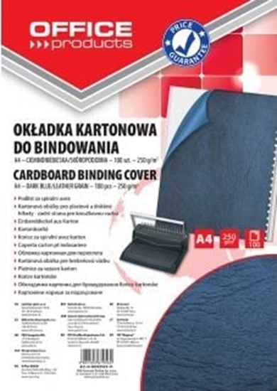 Изображение Office Products OKADKI DO BINDOWANIA, KARTON, A4, 250GSM, SKÓROPODOBNE, 100SZT., CIEMNONIEBIESKIE (20232525-11)