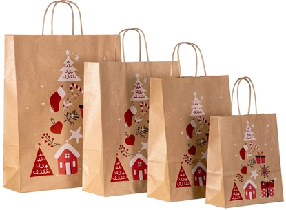 Изображение Papīra maisiņš TWIST Christmas 260x120x350mm, brūns