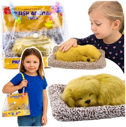 Изображение picy Pies Labrador Szczeniak Na Poduszce Figurka z Futerkiem Torba EDUKAMP