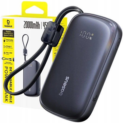 Picture of Powerbank Baseus Powerbank EnerFill FC21 Qpow 20000mAh 45W z wywietlaczem cyfrowym z doczonym kablem - czarny