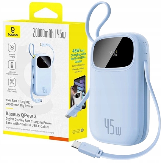 Picture of Powerbank Baseus Powerbank EnerFill FC21 Qpow 20000mAh 45W z wywietlaczem cyfrowym z doczonym kablem - niebieski