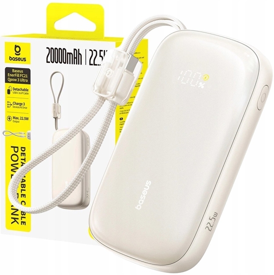 Picture of Powerbank Baseus Powerbank EnerFill FC21 Qpow 3 Ultra 20000mAh 22.5W z wywietlaczem z doczonym kablem - beowy