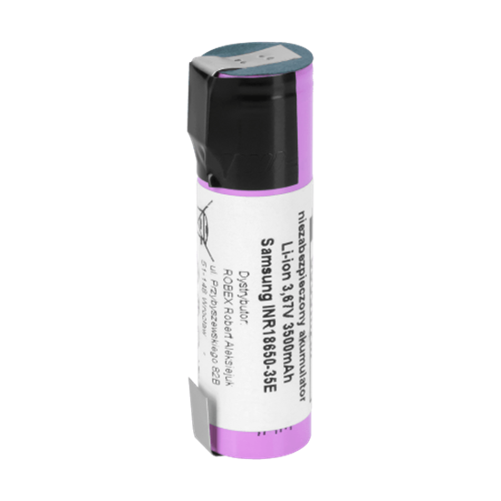 Изображение Samsung 18650 3500mAh 3,7V ar metinātām niķeļa kontaktlapiņām (INR18650-35E-FT)