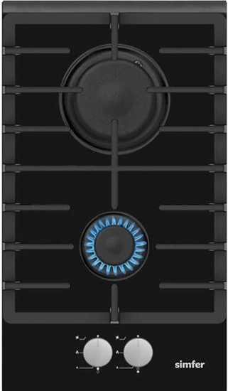 Изображение Simfer | Hob | H3.201.TGRSP | Gas on glass | Number of burners/cooking zones 2 | Rotary knobs | Black