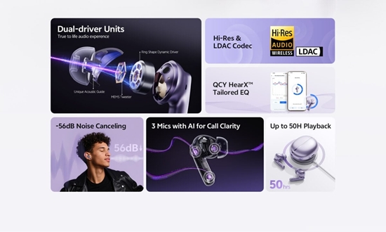 Изображение Suchawki QCY Suchawki TWS MeloBuds N70 (fioletowe)