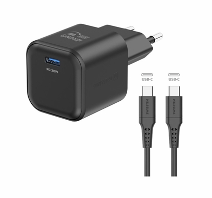 Attēls no Swissten Travel Charger GaN USB-C 20W PD + Data Cable USB-C-USB-C 1.2m