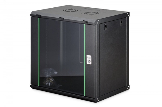 Picture of Szafa sieciowa wisząca Dynamic 19" 12U rack 607x600x450mm, drzwi szyba, czarna, niezłożona, 60kg