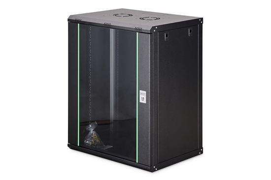 Picture of Szafa sieciowa wisząca Dynamic 19" 16U rack 785x600x450mm, drzwi szyba, czarna, niezłożona, 60kg