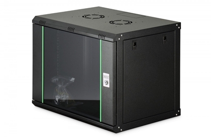 Picture of Szafa sieciowa wisząca Dynamic 19" 9U rack 474x600x450mm, drzwi szyba, czarna, niezłożona, 60kg