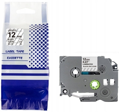 Attēls no Tama BROTHER TZE-131 12mm x 8m czarny na przezroczystym zamiennik
