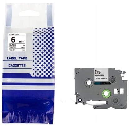 Attēls no Tama BROTHER TZE-211 6mm x 8m czarny na biaym zamiennik