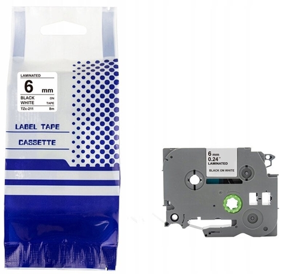 Picture of Tama BROTHER TZE-211 6mm x 8m czarny na biaym zamiennik