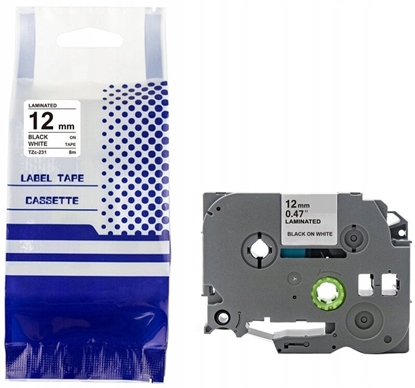 Attēls no Tama BROTHER TZE-231 12mm x 8m czarny na biaym zamiennik