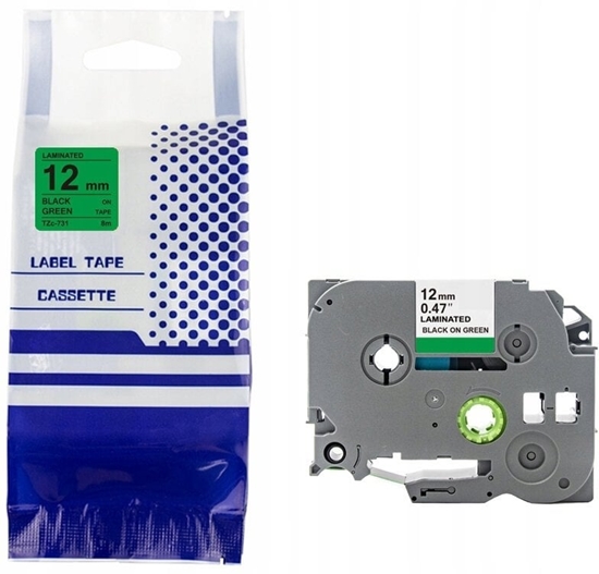 Picture of Tama BROTHER TZE-731 12mm x 8m czarny na zielonym zamiennik