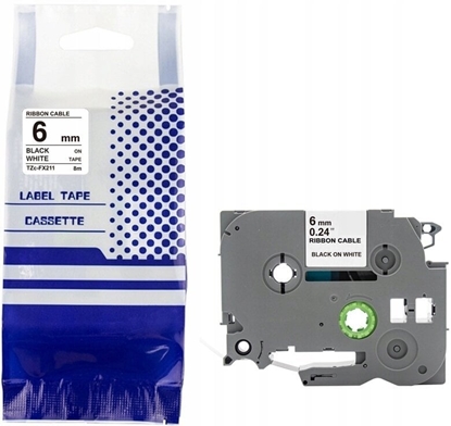 Picture of Tama BROTHER TZe-FX211 6mm x 8m czarny na biaym zamiennik