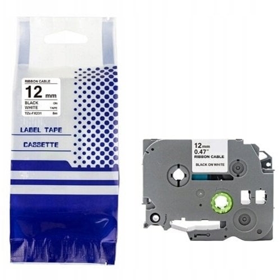 Picture of Tama BROTHER TZE-FX231 12mm x 8m czarny na biaym zamiennik