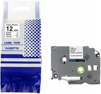 Attēls no Tama BROTHER TZE-S231 12mm x 8m czarny na biaym zamiennik