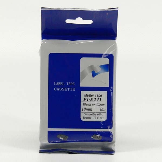 Изображение Tama PT-S141, do Brother, czarny druk/przezroczysty podkad, nielaminowany, 18mm, 8m