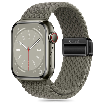 Attēls no Tech-Protect Pasek do APPLE WATCH 4 / 5 / 6 / 7 / 8 / 9 / SE / ULTRA 1 / 2 (42 / 44 / 45 / 49 MM) Tech-Protect Nylonmag Olive szare
