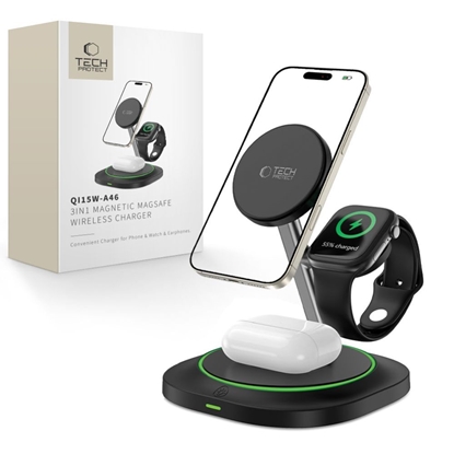 Изображение TECH-PROTECT QI15W-A46 3IN1 MAGNETIC MAGSAFE WIRELESS CHARGER BLACK standard