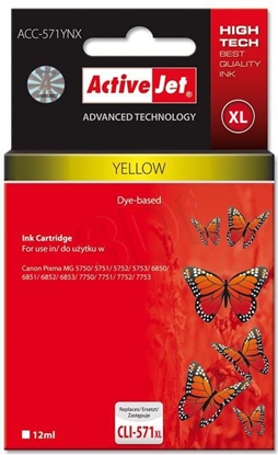 Attēls no Tusz Activejet Tusz Activejet ACC-571YNX (zamiennik Canon CLI-571Y XL Supreme 12 ml óty)