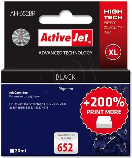 Изображение Tusz Activejet Tusz AH-652BR / HP 652 F6V25AE (Black)