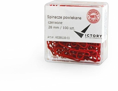 Picture of Victory Office Product SPINACZE BIUROWE VICTORY OFFICE 28MM 100 SZT. OKRGE POWLEKANE CZERWONE POJEMNIK PLASTIKOWY