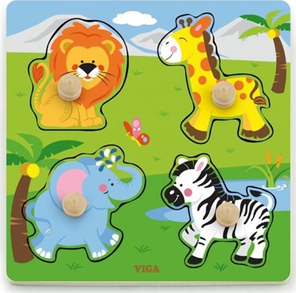 Изображение Viga Toys VIGA Drewniane Puzzle z Pinezkami Dzikie Zwierzta