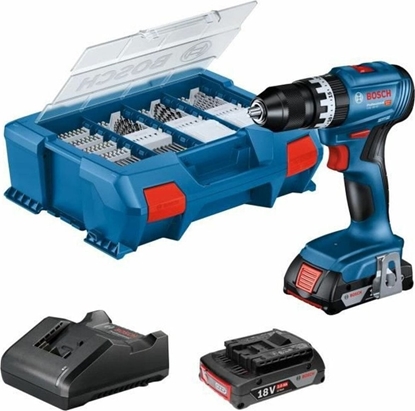 Picture of Wiertarka Bosch Bosch cordless combi drill driver GSB 18V-45 Professional, 18Volt (blue/black, 2x Li-ion battery 2.0Ah, 82-piece accessory set, in L-case)