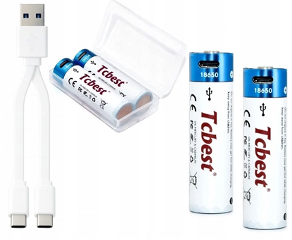 Attēls no 2x Akumulator Li-ion Bateria 18650 2000mah Port adowania Usb-c Type-c +box / Usb-c 18650