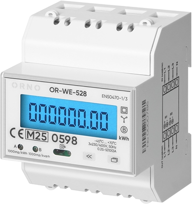 Изображение 3-fazowy licznik energii elektrycznej, 100A, MID, 4 moduy, DIN TH-35mm,OR-WE-528