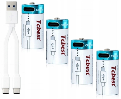 Attēls no 4x Akumulator Bateria Cr123a Cr123 500mah Port adowania Usb-c Usb Type-c / Usb-c Cr123a