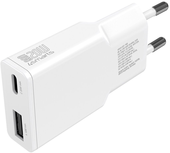Изображение adowarka sieciowa 4smarts PDPlug Slim Duos 20W GaN USB-C+USB-A + kabel USB-C 1.5m biay